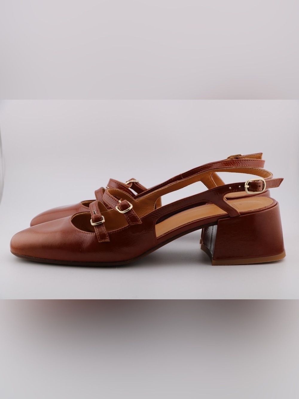 Sézane Brown Leather Mary-Jane Slingback Heels